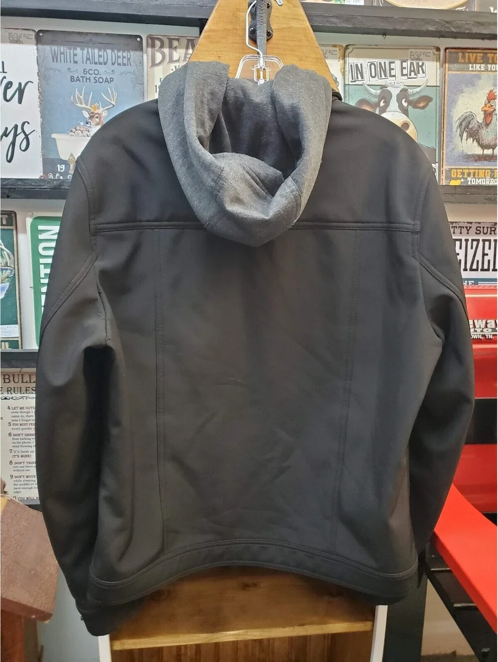 Levi's Men's Black Softshell Jacket Mesh Lined Hooded Trucker Coat